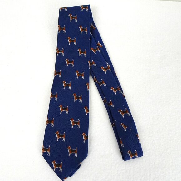 Chipp Neckwear Beagle Dog Necktie Tie Men's Blue Silk Preppy Made in USA - Picture 1 of 6